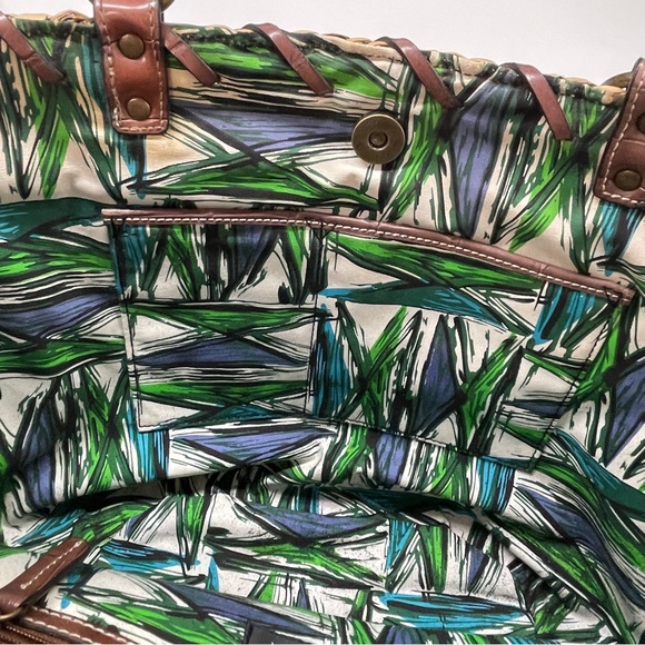 Nine West Artisan Woven Natural Straw Tote Bag with Brown and Green Accents - Picture 9 of 10